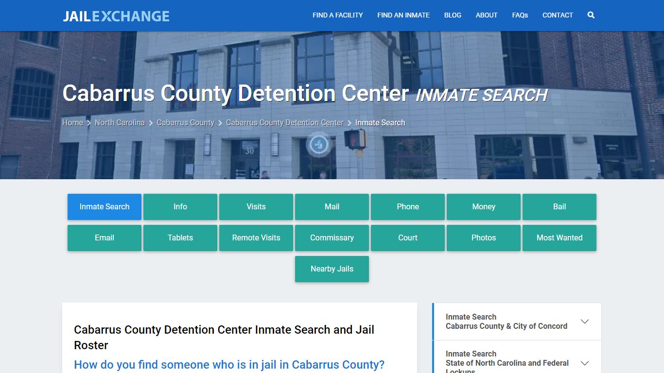 Cabarrus County Detention Center Inmate Search - Jail Exchange