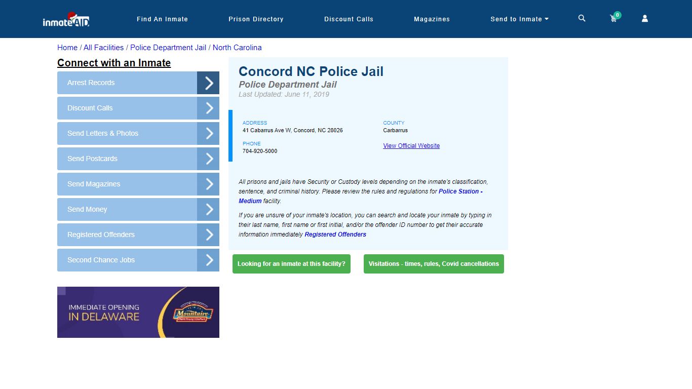 Concord NC Police Jail & Inmate Search - Concord, NC