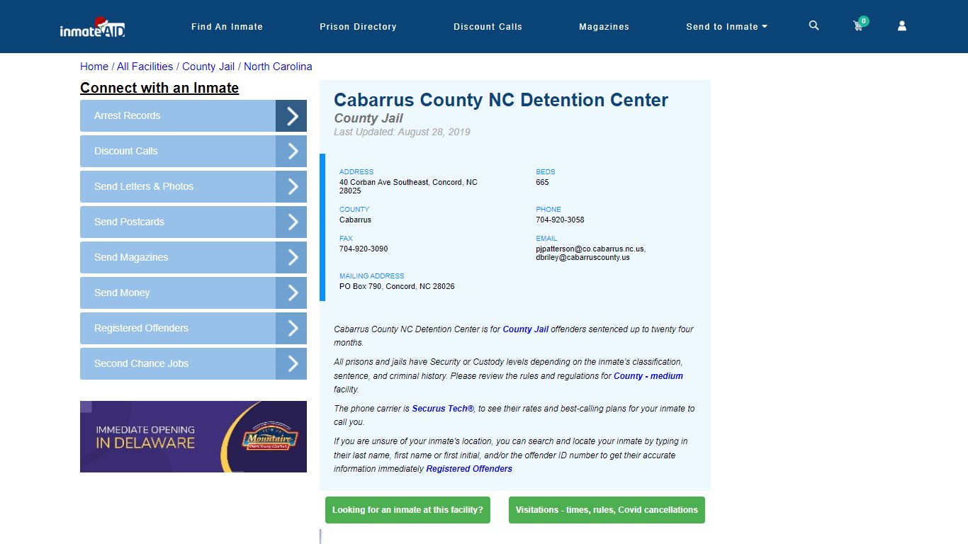 Cabarrus County NC Detention Center - Inmate Locator - Concord, NC